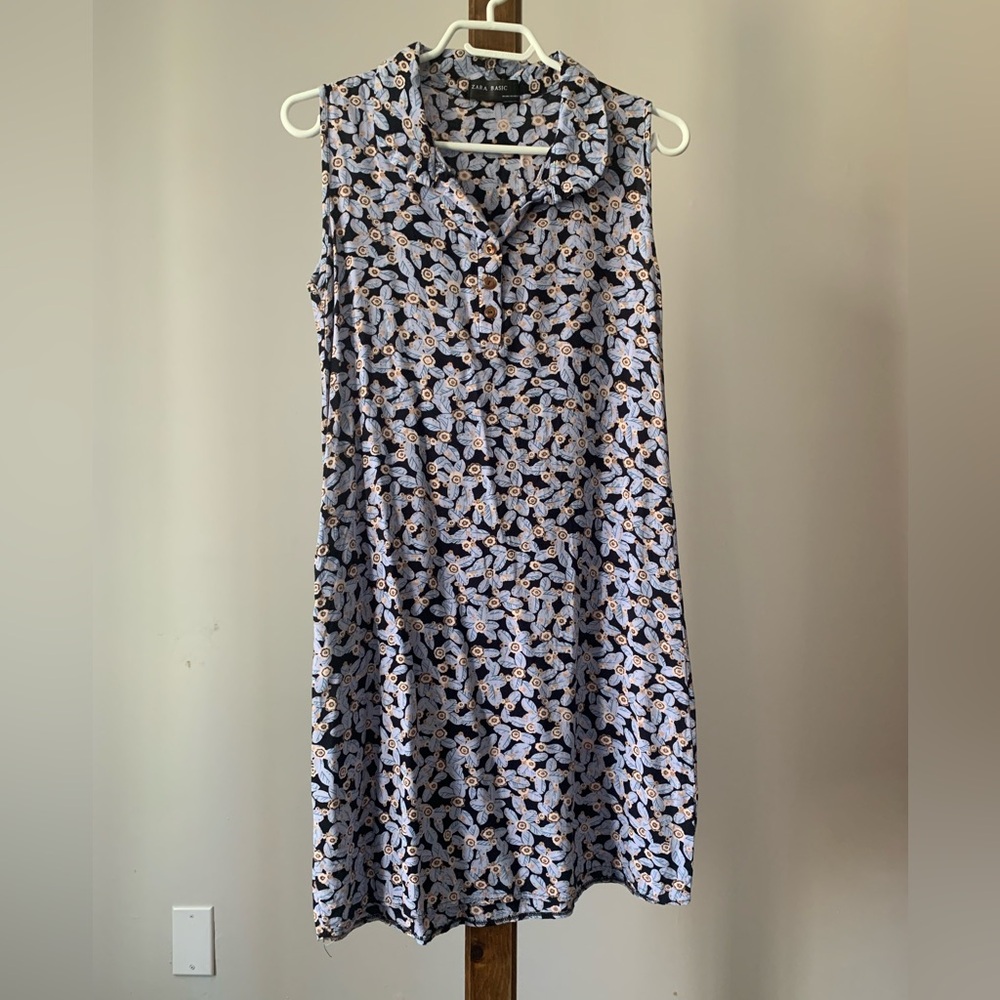 ZARA BASIC | Blue Patterned Dress | Size tag missing - refer to measurements